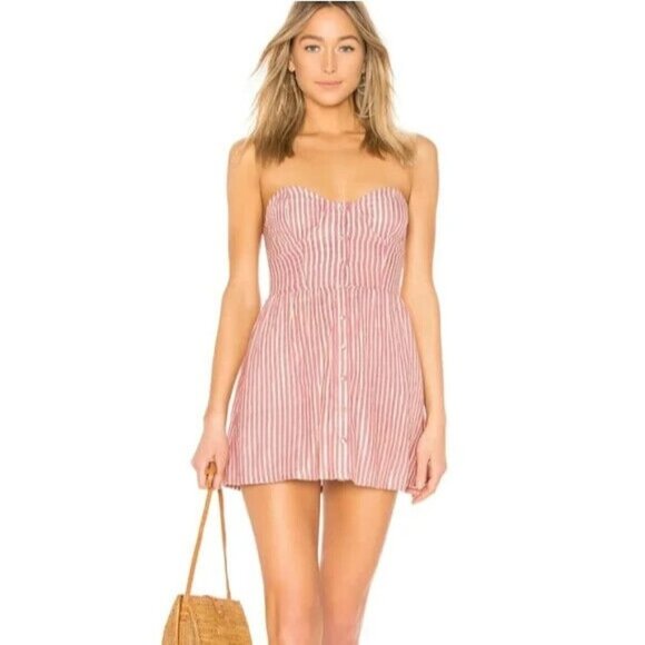 Tularosa Womens Drew Pink Gold Metallic Stripe Button Sleeveless Dress Medium - Picture 1 of 9